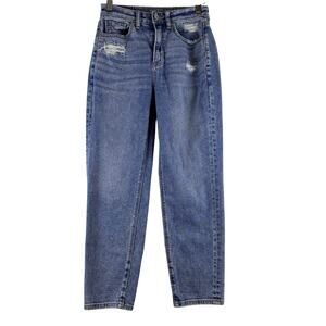 American Eagle Mom Jeans Women’s 00 Short Distressed Fading Relaxed Fit Stretch